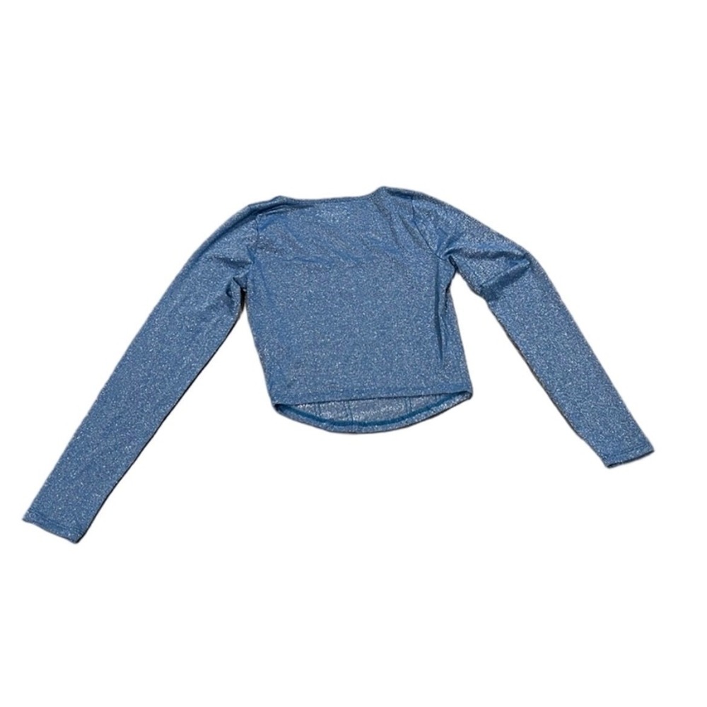 Hollister Crop Top Womens Small Blue New Glitter Square Neck Long Sleeve Corset - Picture 2 of 8